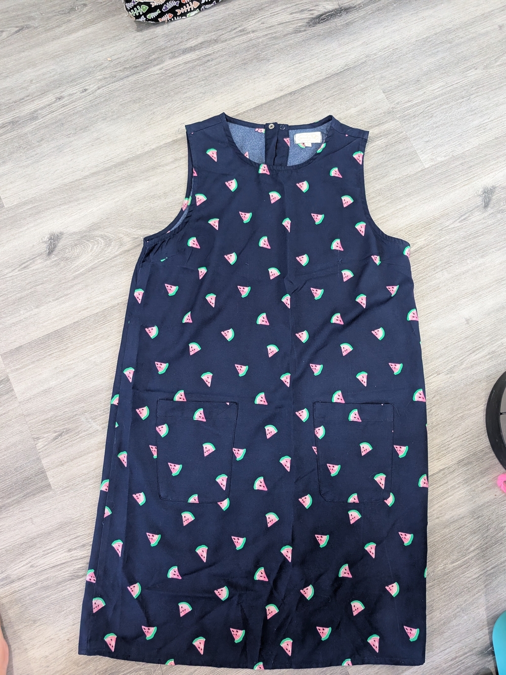 Sleeveless Navy Dress with Watermelon Print